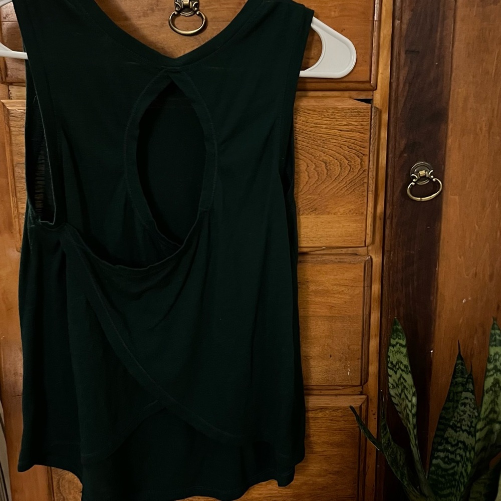 green work out tank top with a tie back